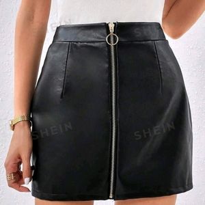 SHEIN  Black Faux Leather Skirt~NEW~MED